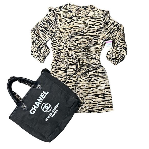 Nordstrom Rails Ora 3/4 Flutter Sleeve Drawstring Waist Animal Print Dress - Picture 6 of 12
